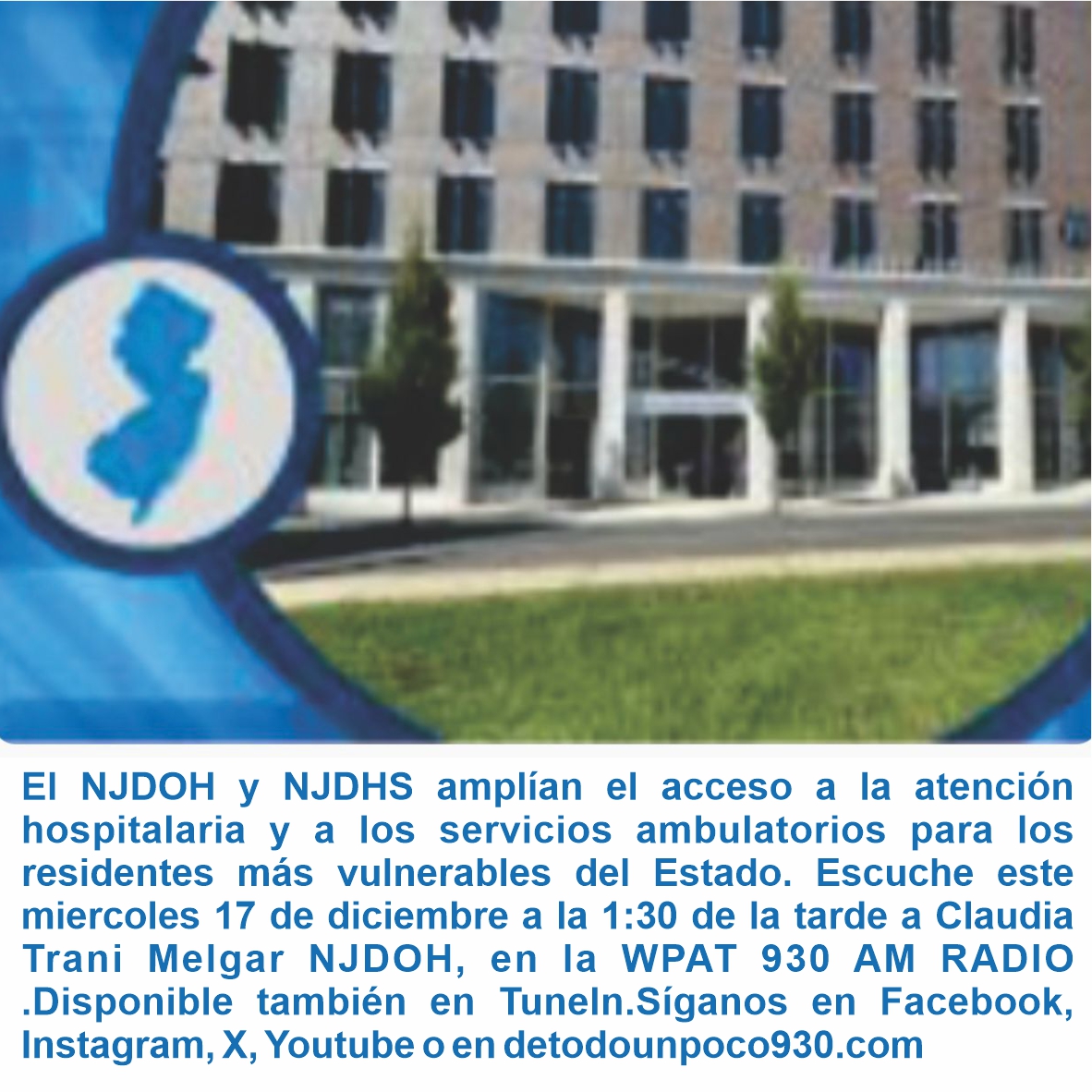 El NJDOH y NJDHS amplían el acceso a la atención hospitalaria y a los servicios ambulatorios para los residentes más vulnerables del Estado